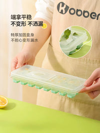 Press-Type Ice Cube Tray with Lid and Storage Bin, Food-Grade Silicone, Large Capacity for Home Freezers