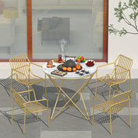 Outdoor Marble Fire Pit Tea Stove BBQ Grill Multi-person Patio Leisure Dining Table Home Courtyard Charcoal Grill