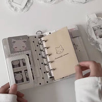 M5A7 Polka Dot Loose-Leaf Journal with Leather Cover, Portable Planner and Diary