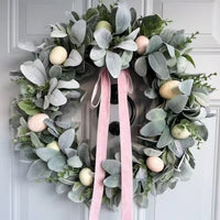 2025 Easter Lamb's Ear Colorful Egg Wreath Hanging Ornament for Hotel Home Wall Decor Artificial Flower