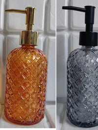 Pineapple Pattern Glass Lotion Dispenser Bottle with Press Pump for Shampoo and Shower Gel