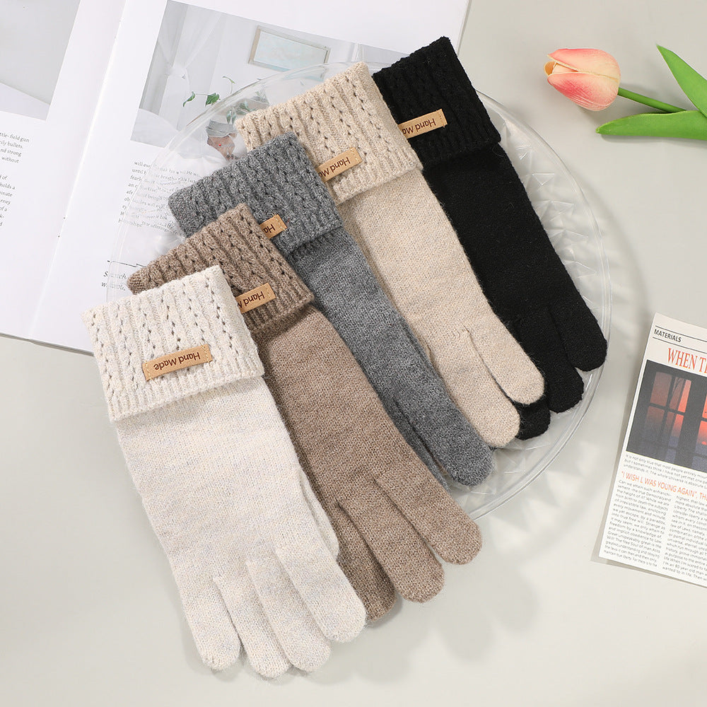 Women's Knitted Cashmere Touchscreen Gloves with Wrist Protection for Winter