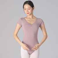 Adult Short Sleeve Ballet Leotard Combed Cotton Dance Practice Top for Women