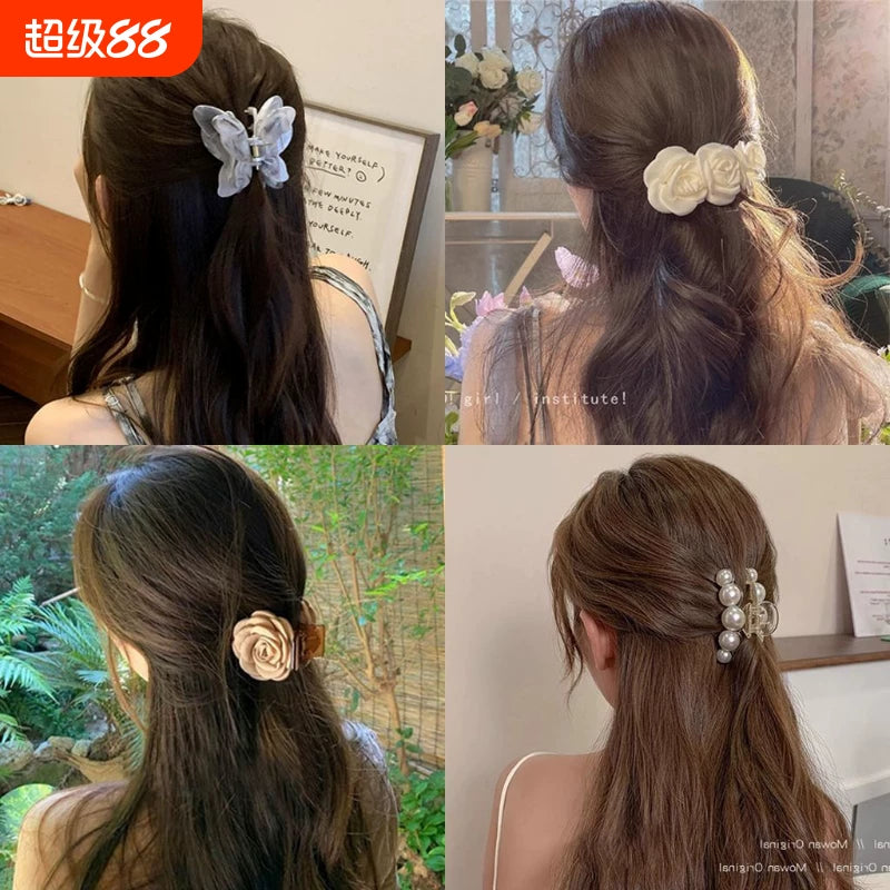 Mini Pearl Hair Claw Clips for Women, Small Butterfly Hair Catch Barrette for Back of Head, Elegant Hair Accessories