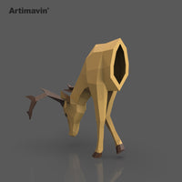 3D Deer Bust Wall Mount Papercraft Kit for Adults