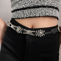 American Retro Carved Leather Belt for Jeans - Vintage Style Waist Chain Accessory