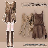 Women's Vintage Long Sleeve Top & Wasteland Style Dress Two-Piece Set