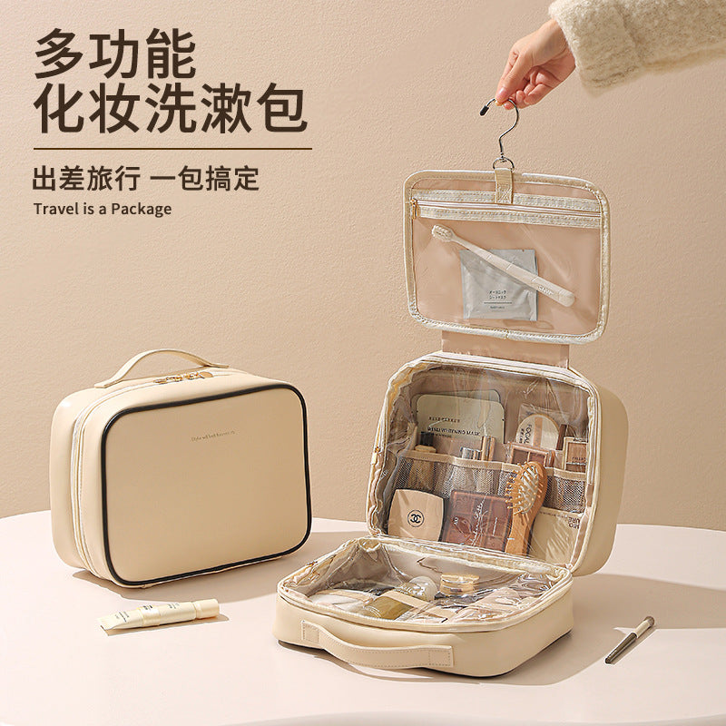 Anqin Multi-layer Travel Toiletry Bag with Hook, Wet/Dry Separation, PU Waterproof, Large Capacity Cosmetic Organizer