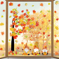 Thanksgiving Gnome Maple Leaf Window Clings - Autumn Static Decals for Home & Storefront Decor
