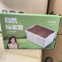 Foldable Outdoor Camping Storage Box with Wooden Lid for Car Trunk Organization