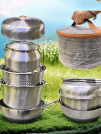 Stainless Steel Camping Cookware Set for Outdoor Cooking and Travel