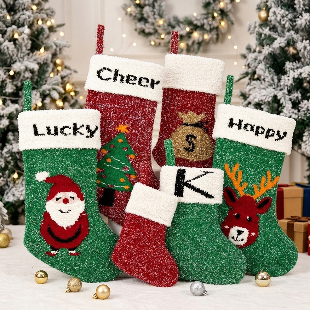 Large 18-inch Knitted Wool Christmas Stockings for Tree Decoration and Gifts