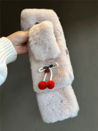 Japanese Style Cherry Plush Cross Scarf for Winter, Thickened Warm Neck Protection