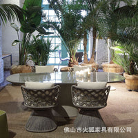Outdoor Rattan Woven Patio Dining Set with Swivel Chairs for Garden Balcony