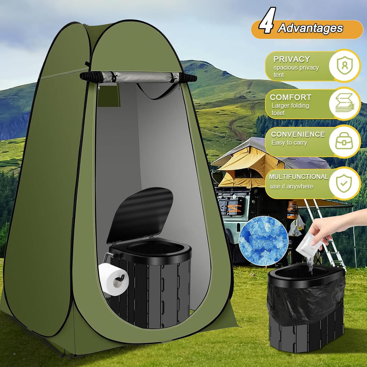 Pop-Up Privacy Tent for Outdoor Changing, Showering, and Toilet Use
