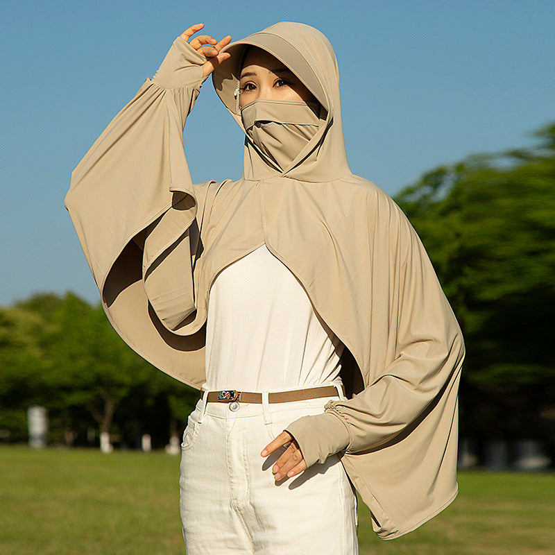 Women's Ice Silk Sun Protection Hoodie Shawl Loose Breathable UV Protection Cape for Outdoor Driving