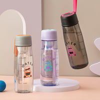 Portable Plastic Water Bottle with Tea Infuser and Silicone Lanyard for Students and Outdoor Activities