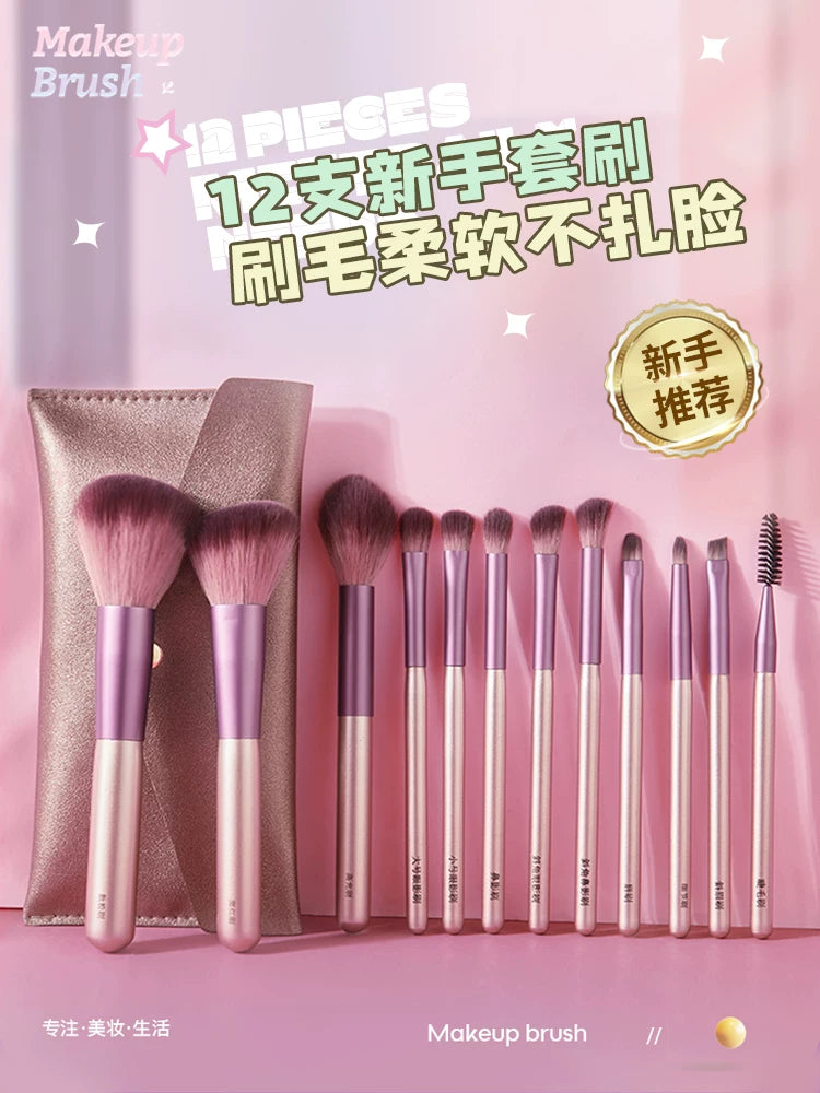 12-Piece Makeup Brush Set with Storage, Soft Synthetic Bristles for Beginners - Eyeshadow, Powder, Blush, Concealer, Highlight