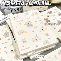 Cute Animal A5 Blank Notebook, Thickened Creative Sketchbook for Students, 240 Pages