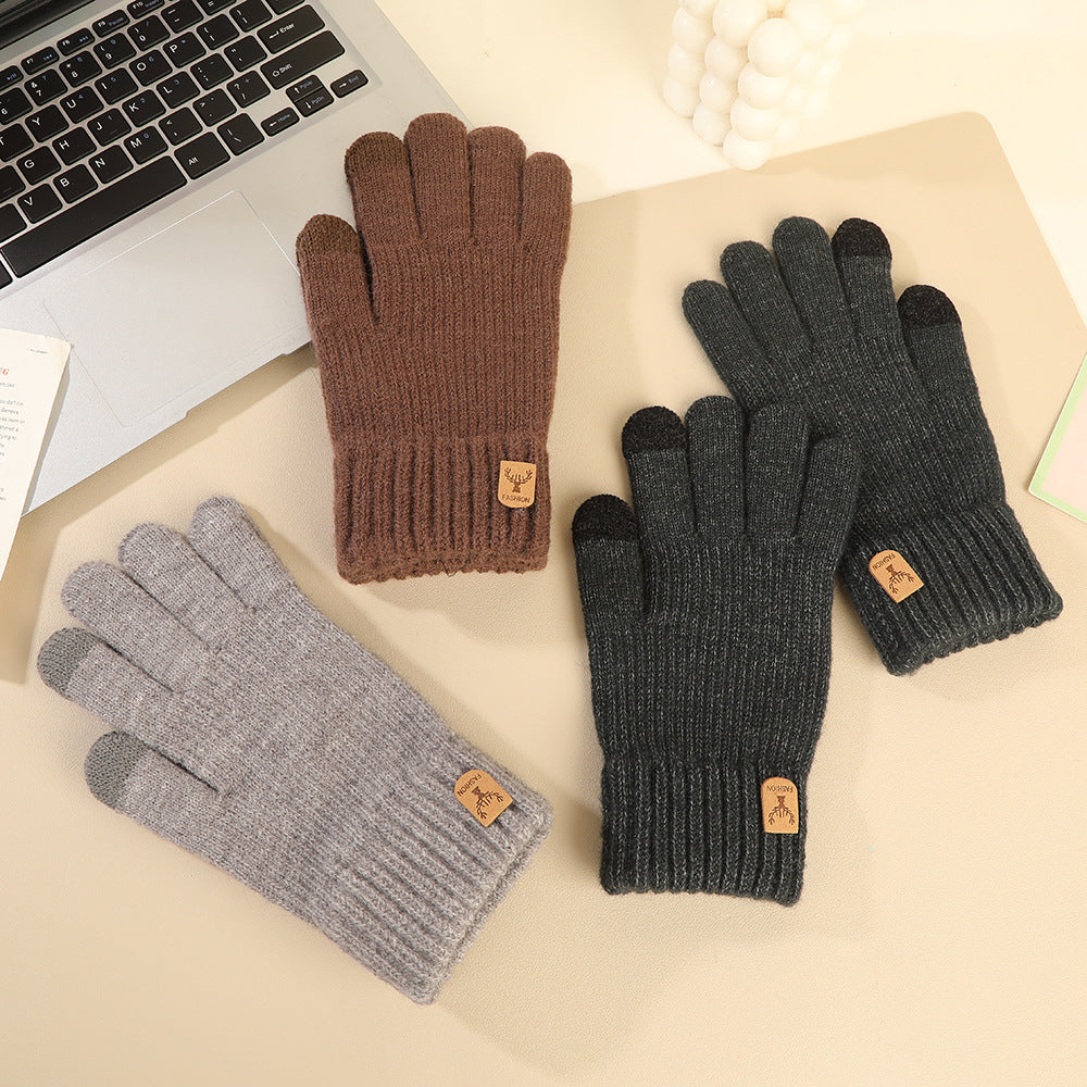 Men's Winter Cycling Alpaca Wool Knit Touchscreen Gloves - Thickened Warm Windproof Cold-Resistant Full Finger Outdoor Gloves