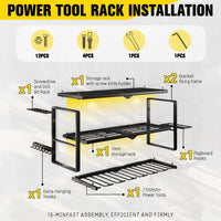 Foldable Wall-Mounted Power Tool Storage Rack for Garage and Workshop