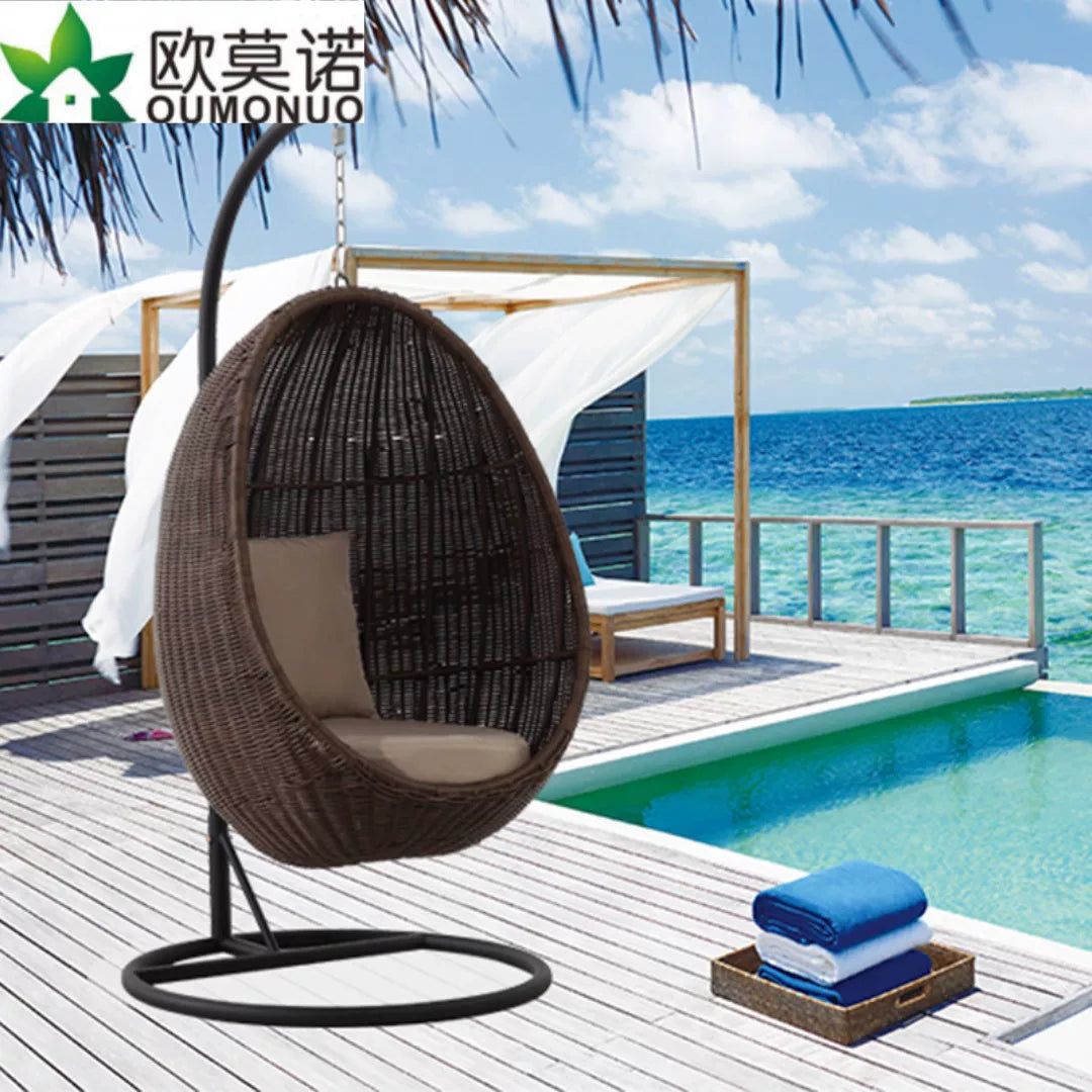 Outdoor Rattan Woven Bird's Nest Hanging Chair Single Person Lazy Hammock Egg-shaped Swing for Indoor Patio Balcony Furniture