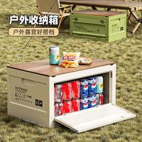 Outdoor Foldable Storage Box with Wheels and Wooden Lid for Camping Car Trunk Picnic
