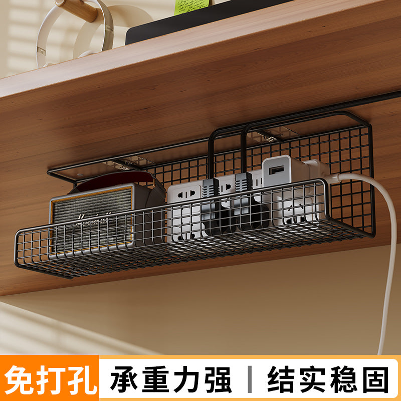Under Desk Cable Management Tray No-Drill Power Cord Organizer for Desk Wires and Sockets