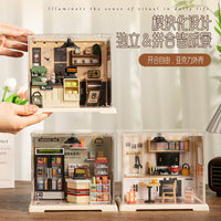 Miniature DIY Dollhouse Kit with LED Lights - Coffee Shop, Convenience Store, Burger Shop, Milk Tea Shop, Bakery, Hot Pot Restaurant