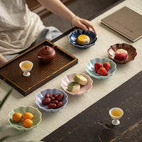 Ceramic Dessert Plate Chinese Japanese Style Snack Dish Fruit Nut Tray Tea Ceremony Serving Bowl