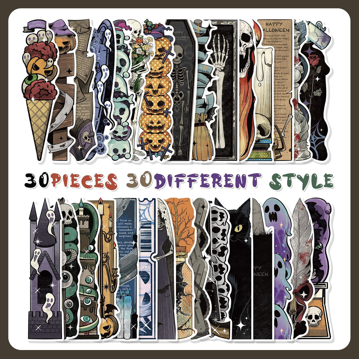 30-Pack Vintage Halloween Irregular Bookmark Set for Reading & Decoration