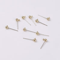 18K Gold Plated Copper Ball Stud Earrings with Hanging Loop for DIY Jewelry Making