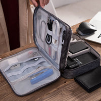 Triple-Layer Portable Electronic Organizer Bag for Cables and Accessories