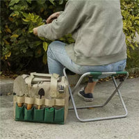 Foldable Outdoor Storage Stool with Detachable Canvas Bag for Fishing & Gardening Tools