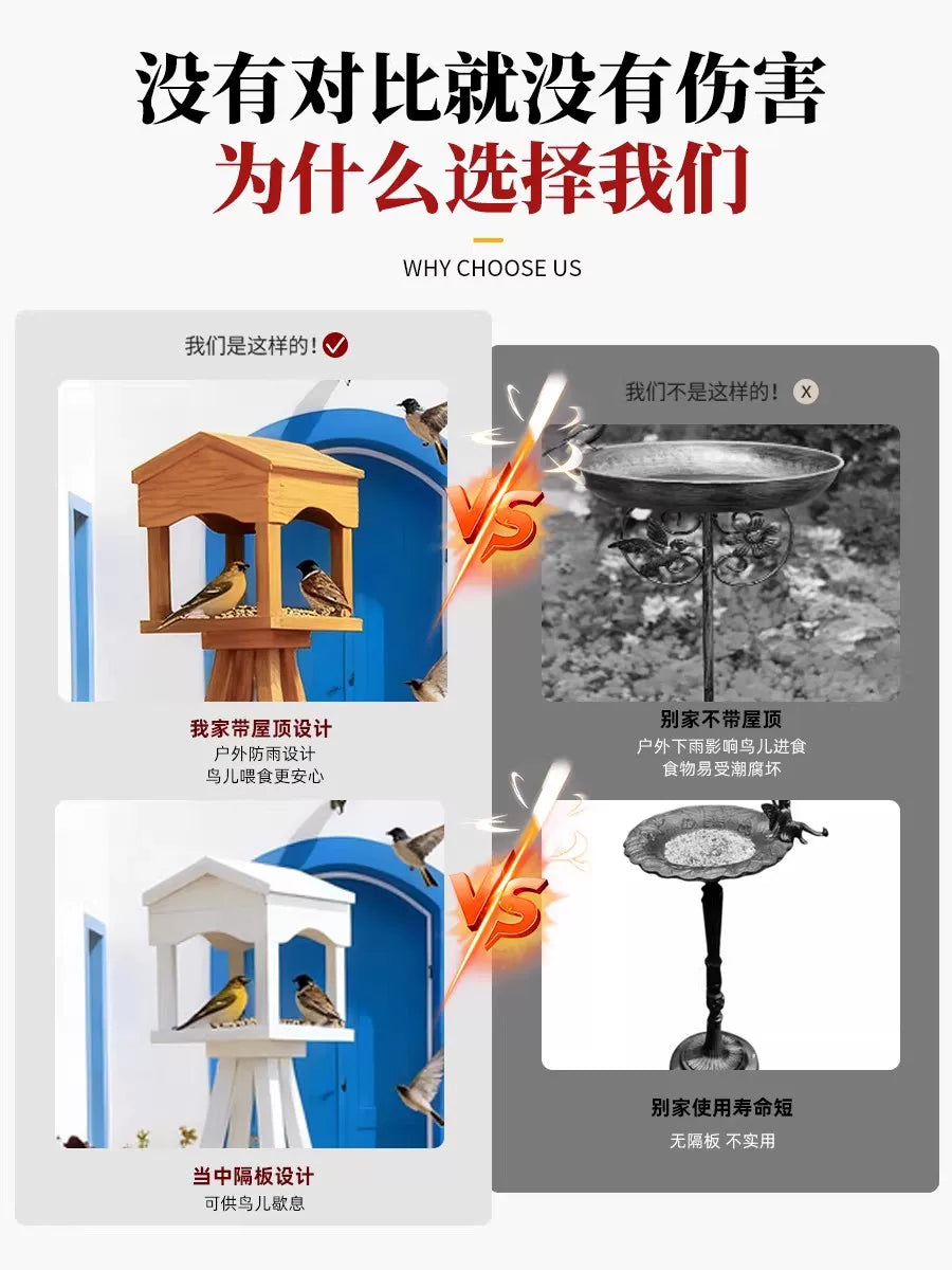 Outdoor Wooden Bird Feeder Rainproof Hanging Birdhouse for Garden Patio