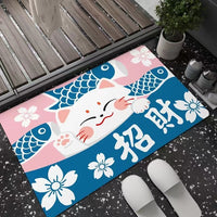 Japanese Cartoon Lucky Cat Washable Non-Slip Absorbent Floor Mat for Bathroom and Kitchen