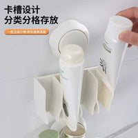 Suction Cup Toothpaste and Facial Cleanser Holder Wall-Mounted Bathroom Organizer