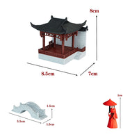 Chinese Ancient Opera Stage Miniature Model with Bridge and Figures for Micro Landscape Decor