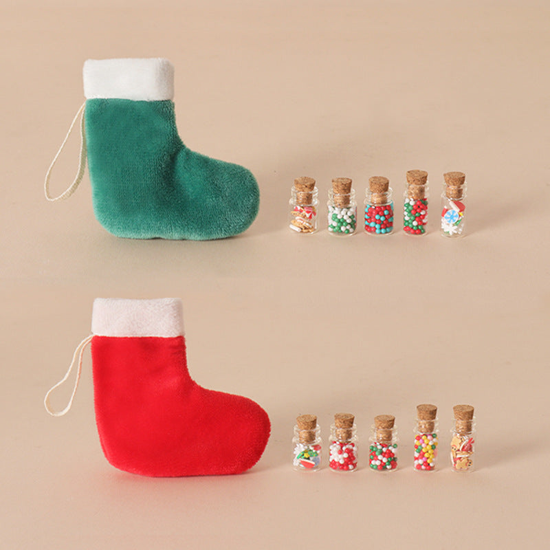 Mini Christmas Stocking Candy Jar Gift Set with DIY Accessories for Doll Decoration