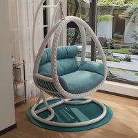 Indoor Outdoor Wicker Rattan Hanging Basket Chair with Stand, Double Swing Egg Chair for Patio Balcony