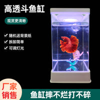 2024 Adjustable LED Light Acrylic Fish Tank with Background Card for Betta Fish