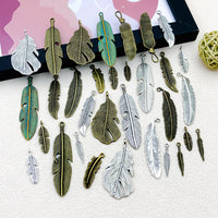 DIY Vintage Zinc Alloy Feather Leaf Charms for Necklace Earring Keychain Pendants