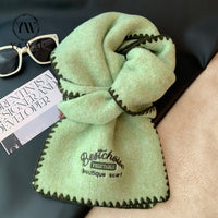 Premium Green Cashmere Knit Scarf for Women, Autumn/Winter 2025 Korean Style Warm Neck Warmer