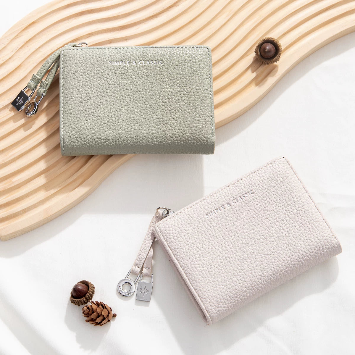 Korean Style Lychee Pattern PU Leather Short Bifold Wallet for Women