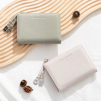 Korean Style Lychee Pattern PU Leather Short Bifold Wallet for Women