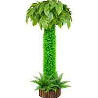 Artificial Tree Bark Pipe Cover with Decorative Plants for Indoor Column Beautification