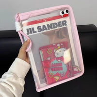 Macaron Transparent A4 Document Bag Large Capacity Zippered Student Handheld Thickened Waterproof Storage Pouch
