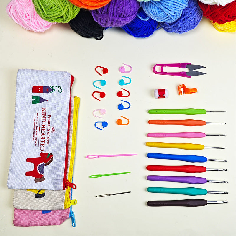 Crochet Hook Set for Beginners with Yarn and Accessories, DIY Craft Kit for Amigurumi and Flower Bouquets