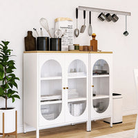 Kefiya Wrought Iron Sideboard Cabinet with Fluted Glass Doors for Living Room, Dining Room, Kitchen Storage and Display