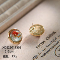 French Vintage Dried Flower S925 Silver Needle Earrings for Women